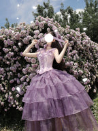 Elegant Purple Lolita Ball Gown - Luxury High-End Long Dress Full Set