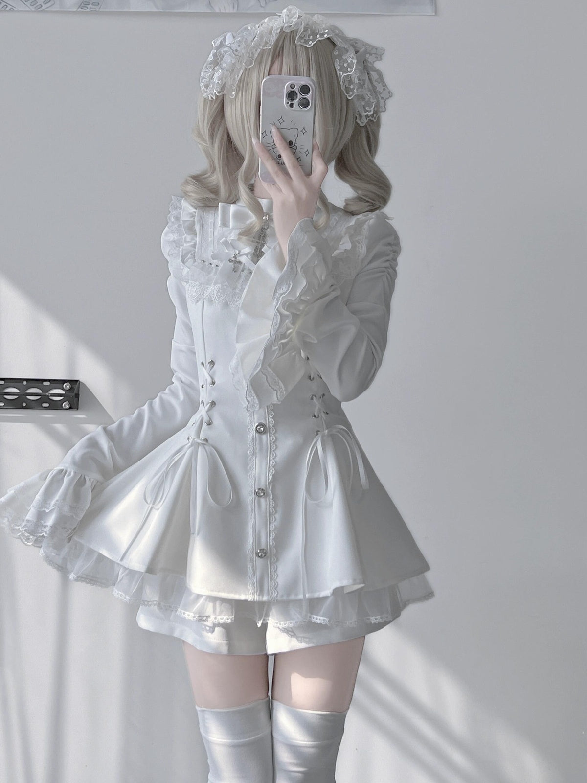 Gothic Lolita Nun Dress Set - White Jirai Kei Subculture Outfit