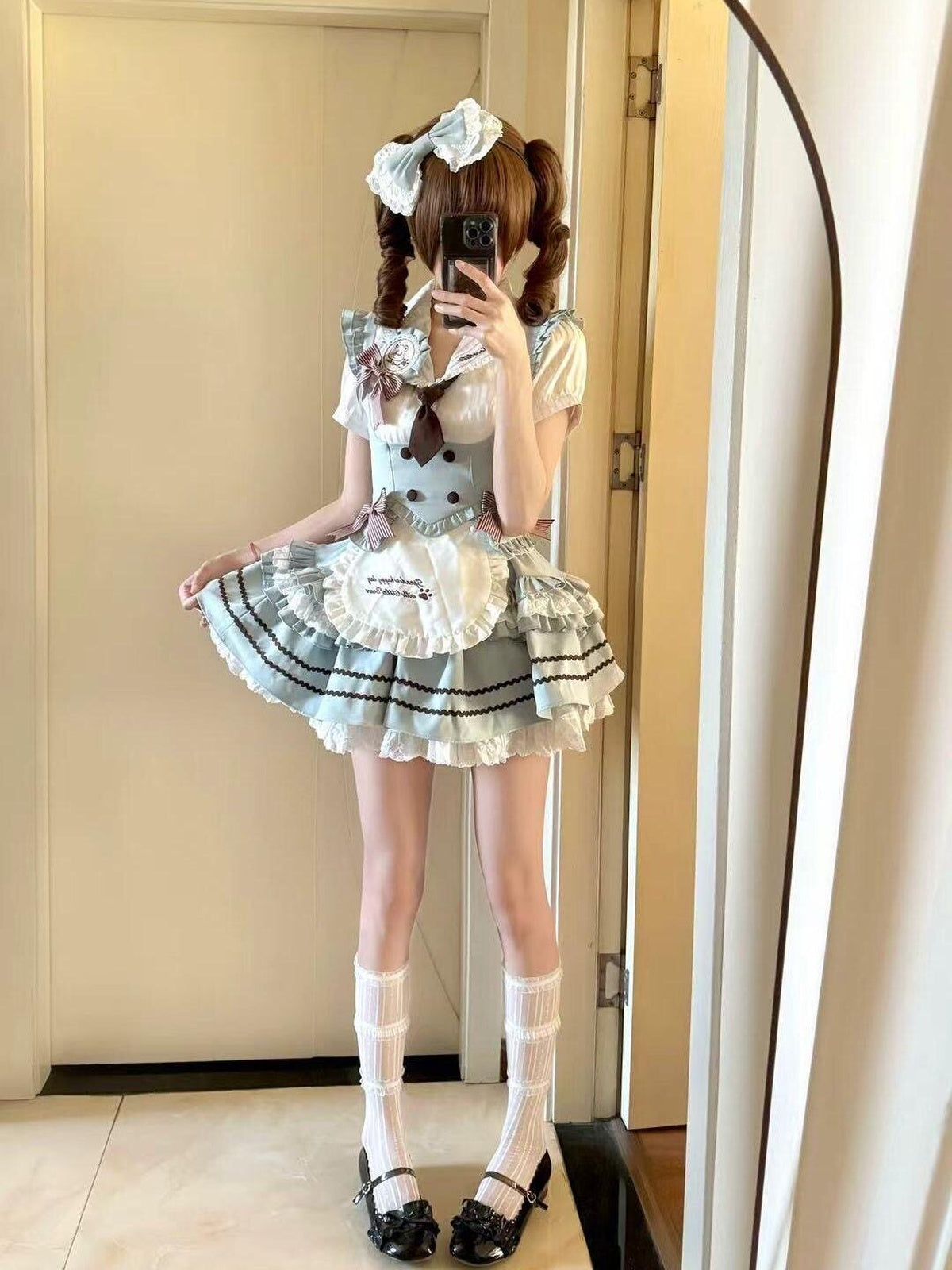 Sage Green Sweet Maid Lolita Dress Set with Blouse & Vest 3-Piece