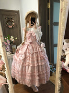 Pink Classical Lolita JSK Dress with Headband | Winter Gown