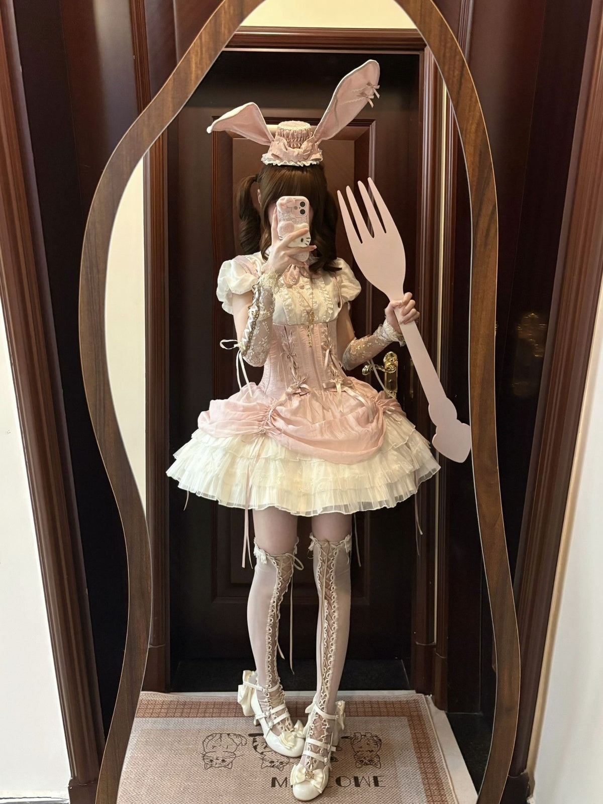 Sweet Pink Rabbit Lolita JSK Dress & Blouse Set with Bowknot