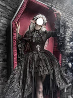 Gothic Lolita Cross & Thorns Dress Set - Black Long Sleeve Outfit