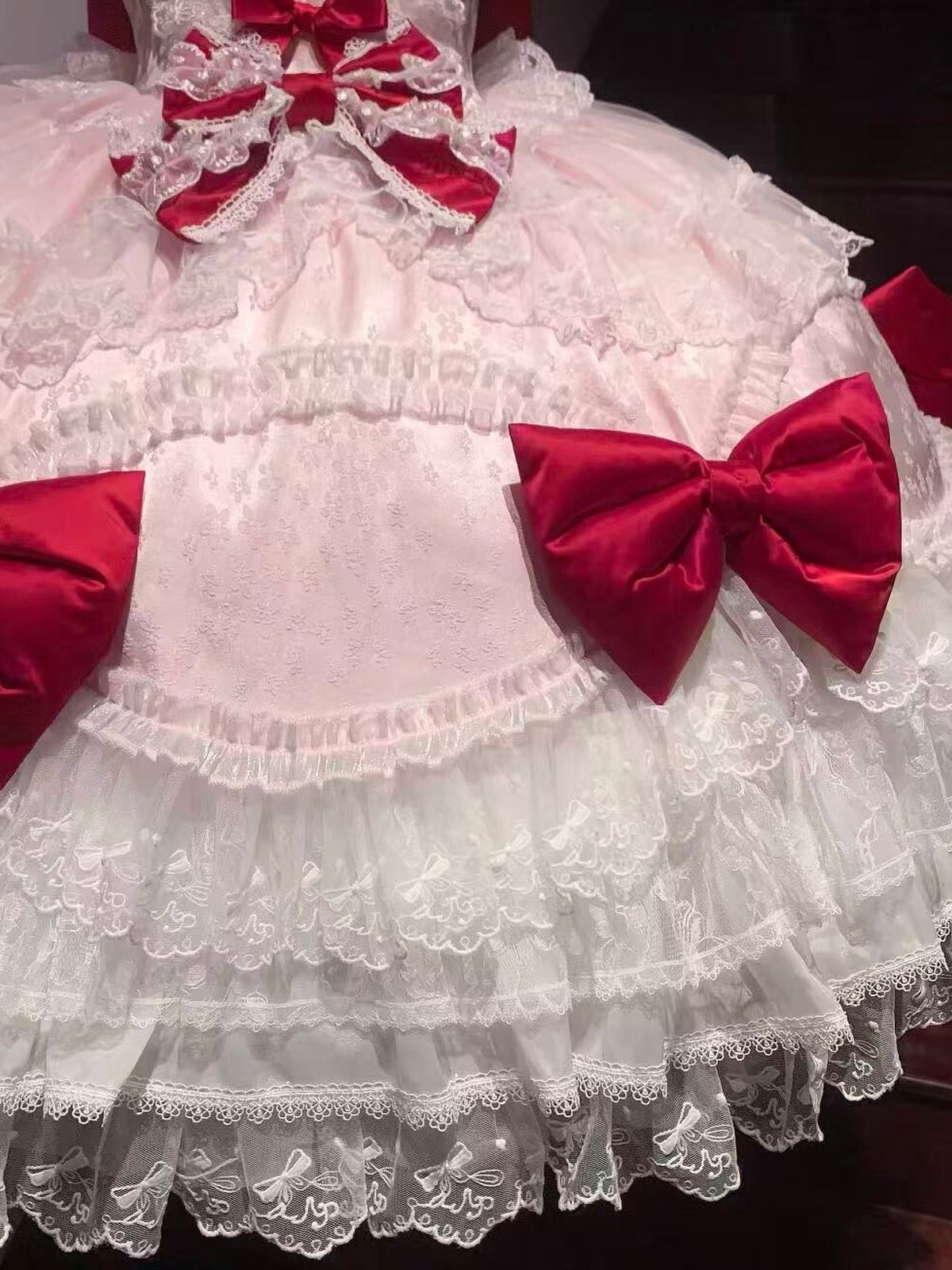Pink Lolita JSK Suspender Dress with Train & Headband