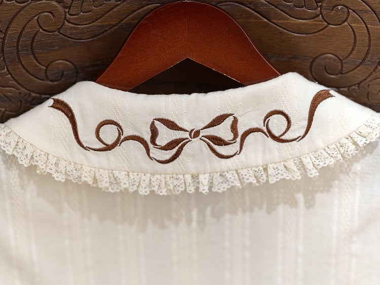 Chocolate Embroidery Collar Cream Short Sleeve Lolita Blouse - Dream Magic Box | CoyBunny