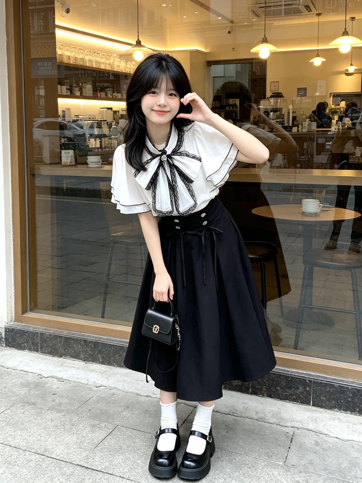 Cute White Jirai Kei School Girl Lolita Dress Long Sleeve Mini Skirt Set
