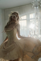 Champagne Lace-up Corset Top + High-low Layered Lolita Skirt (S-XL) | CoyBunny