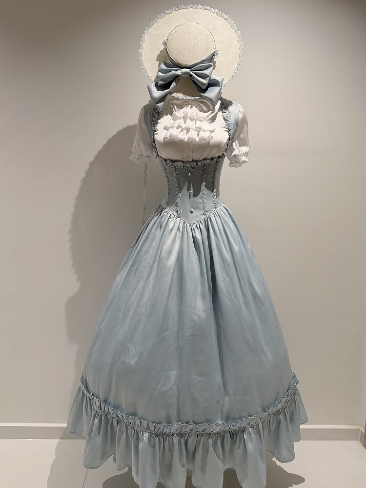 Light Blue Satin Basque Waist Under Bust Elegant Lolita JSK - Alice in Wonderland Lolita | CoyBunny