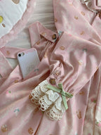 Pink Peter Pan Collar Bear & Cake Print Long-Sleeve OP Dress - Honey Village | CoyBunny