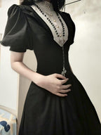 Gothic Nun Lolita Vintage Court Dress with Necklace
