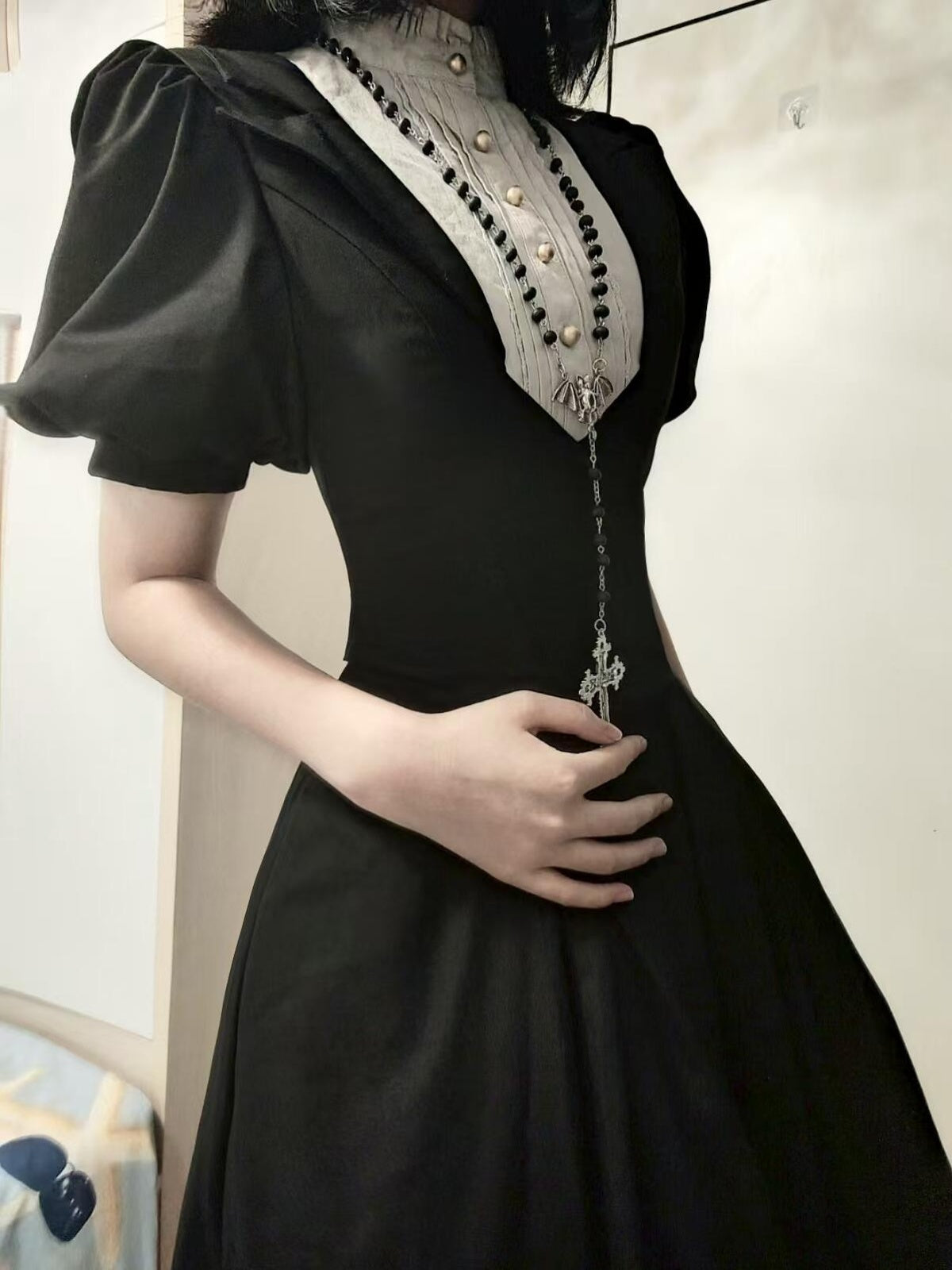 Gothic Nun Lolita Vintage Court Dress with Necklace