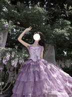 Elegant Purple Lolita Ball Gown - Luxury High-End Long Dress Full Set