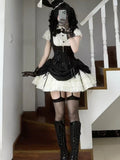 Gothic Black Rabbit Lolita JSK Dress & Blouse Set with Bowknot