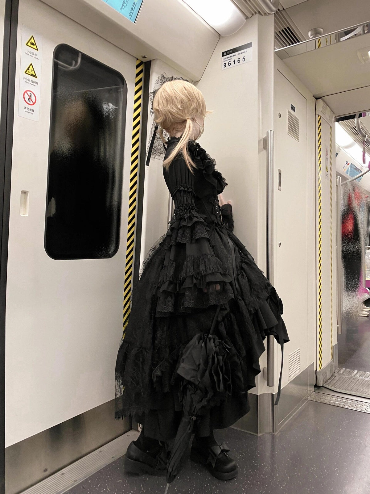 Black Gothic Lolita Dress Set - Long Sleeve Halloween Cosplay Outfit