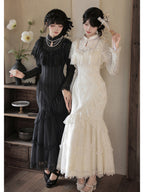 Off-White Embroidered Mermaid Cheongsam Lolita Set with Choker