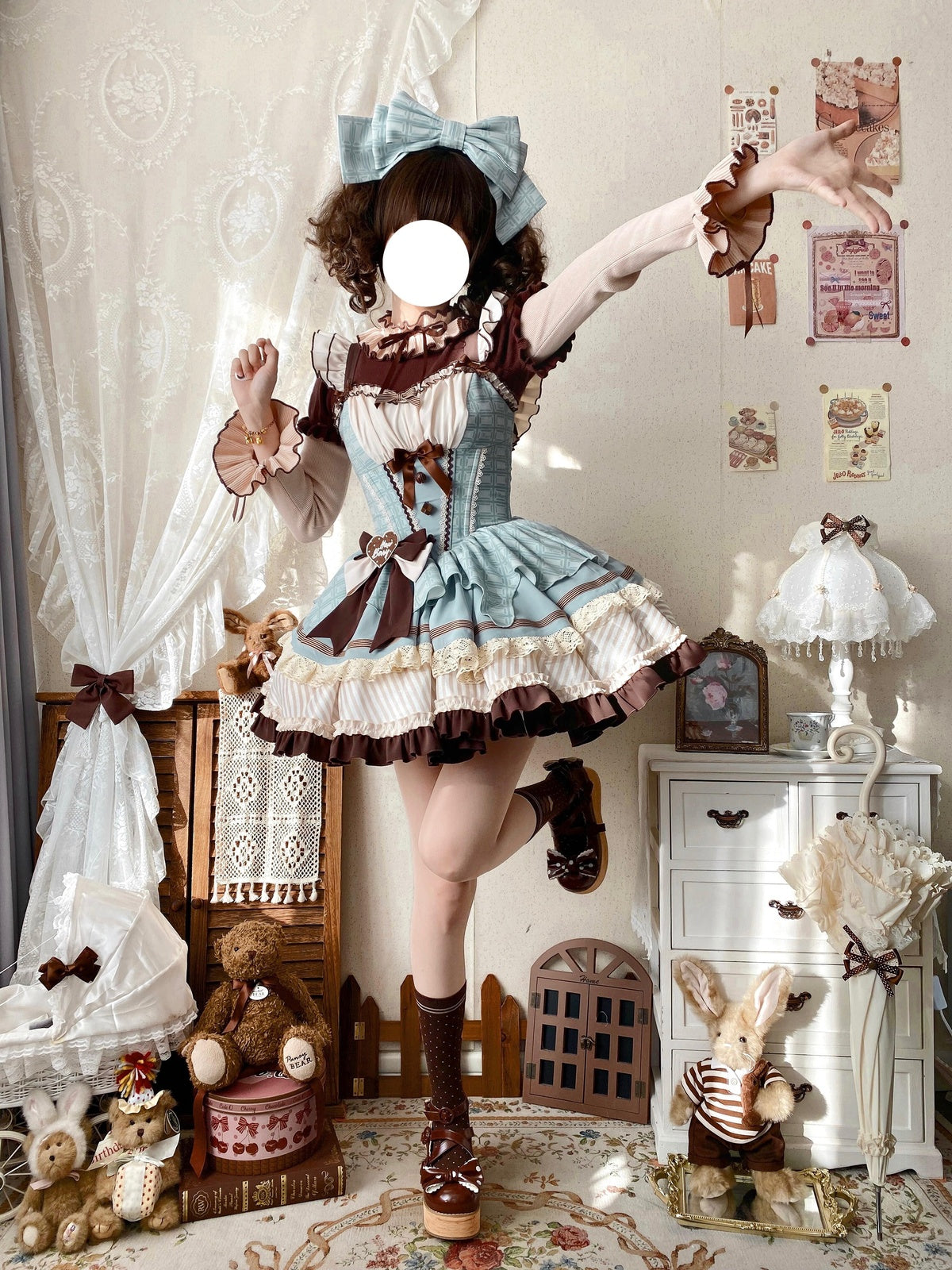 Mint Chocolate Sweet Lolita JSK Dress Set with Knit Blouse
