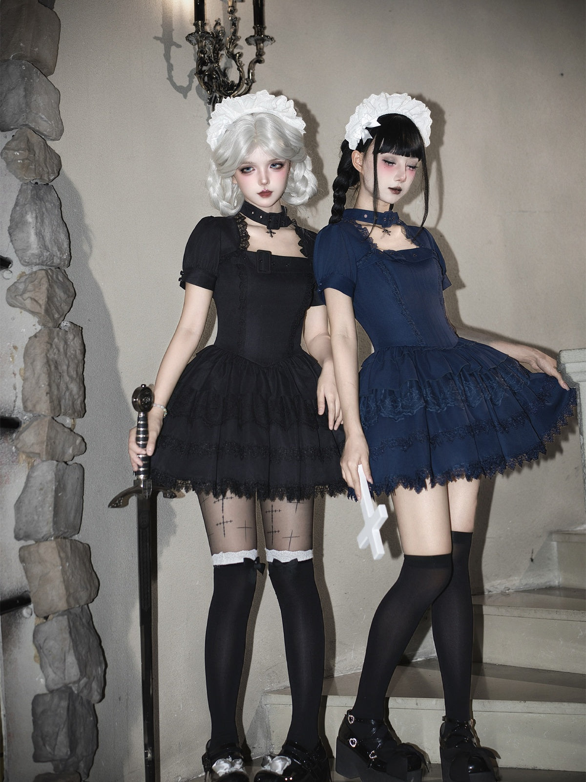 Black Vintage Sweet Lolita Ultra Short OP Set with Apron