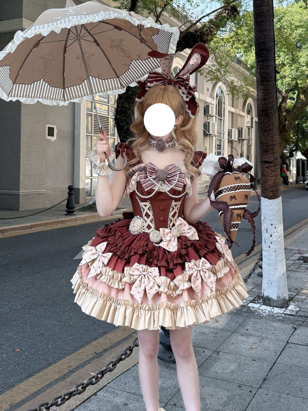 Bavarois Coffee Brown Sweet Lolita JSK Dress with Headpiece