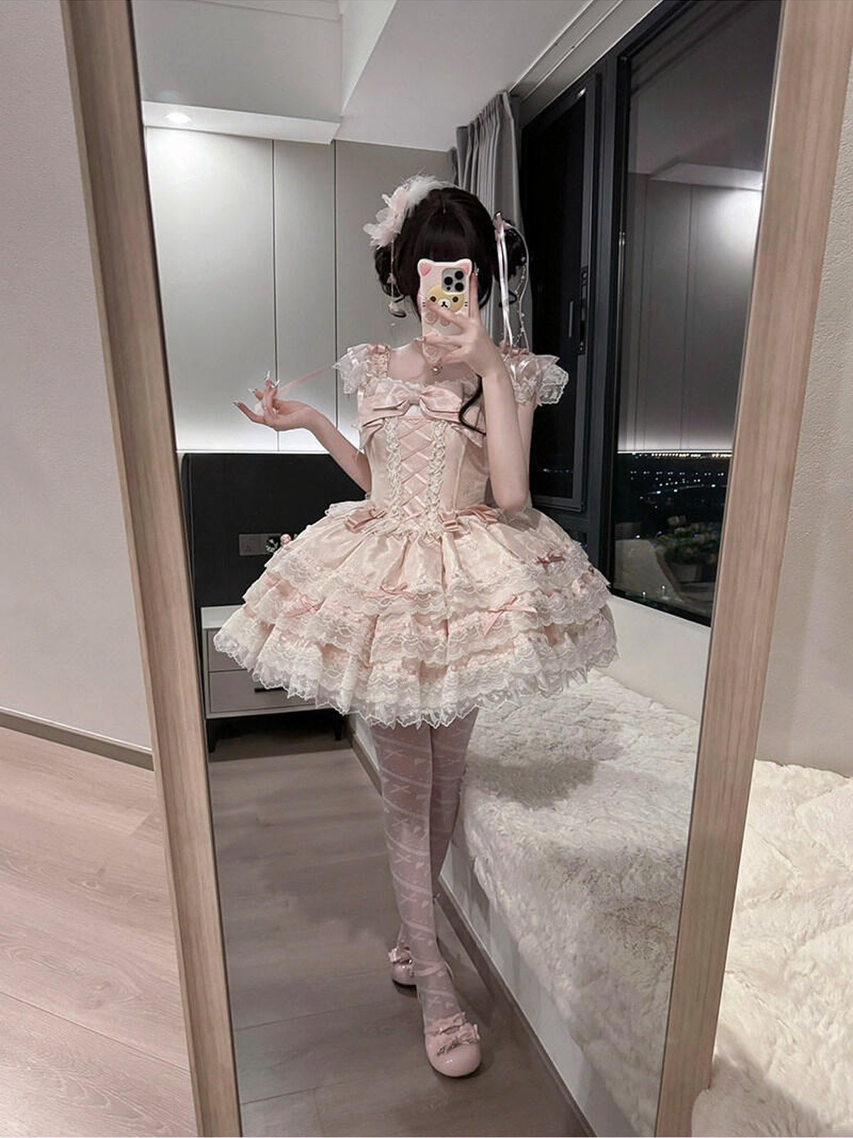 Pink Sweet Lolita Princess Dress - Ruffle Lace Layered Cake Skirt