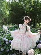 Pink Qi Lolita JSK Dress with Detachable Sleeves & Back Bow