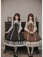 Black Print Lolita JSK Dress with Adjustable Straps & Ruffle Hem