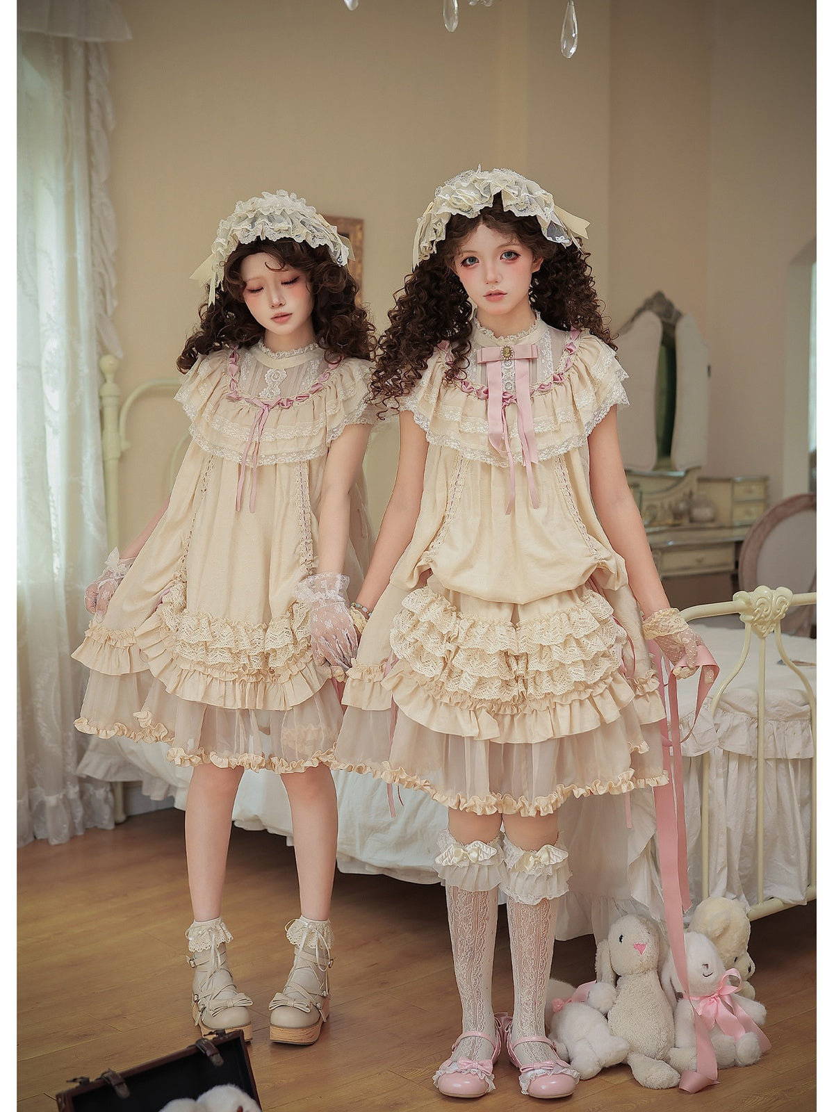 Short Doll Lolita OP Set with Adjustable Drawstring Hem