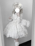 Vintage Old-School White Lolita JSK Dress Full Set with Petticoat