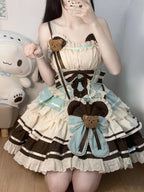 Sweet Chocolate Bear Lolita JSK Dress Full Set with Plush Bag