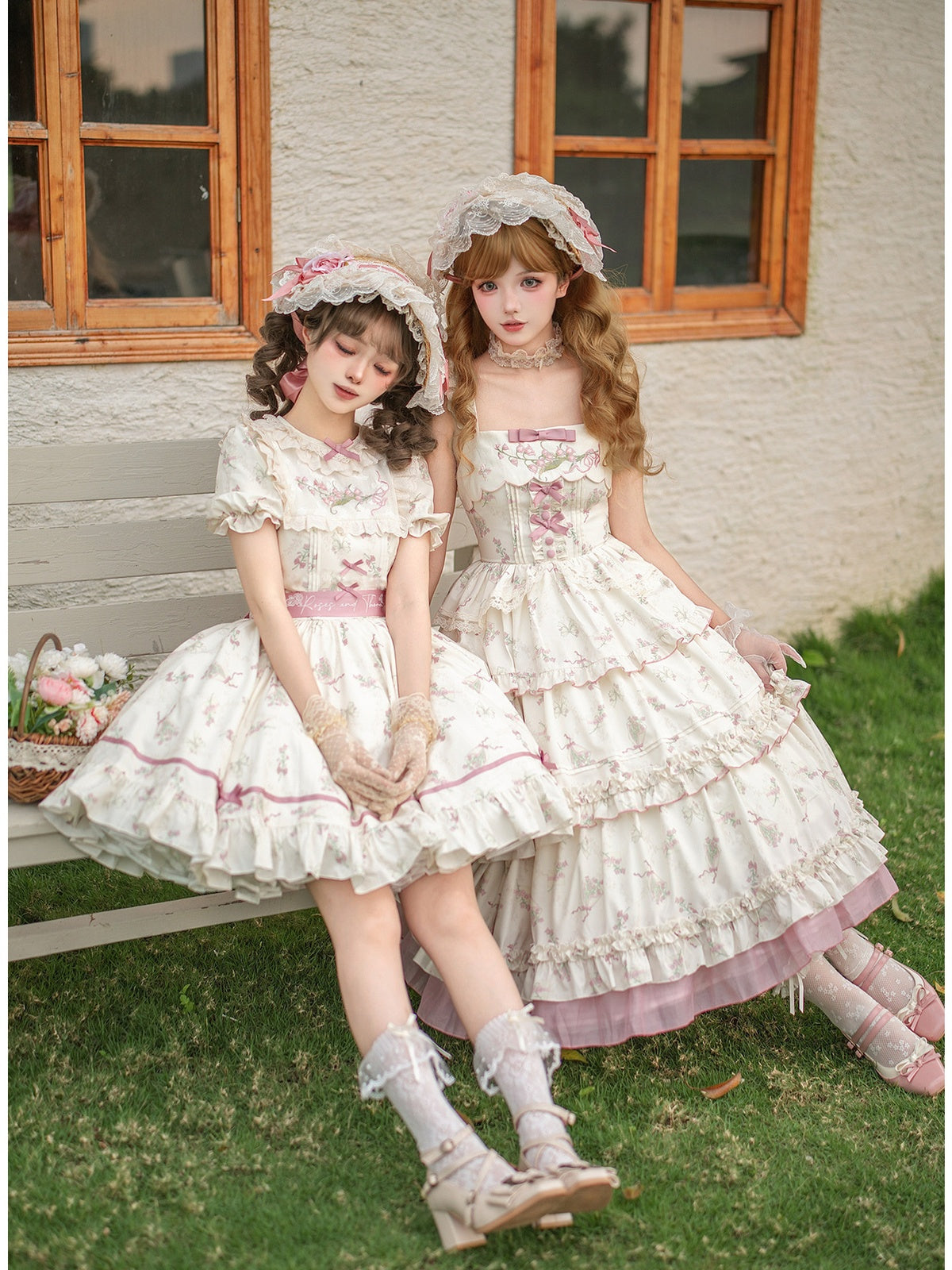 Embroidered Lolita OP Set with Pink Flat Hat & Belt