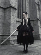 Gothic Lolita Cross & Thorns Dress Set - Black Long Sleeve Outfit
