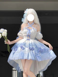 Elegant Blue Gradient Lolita Dress: High-Low Princess Wedding Gown