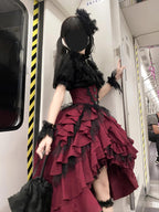 Black and Red Gothic Lolita Dress Set for Halloween Cosplay