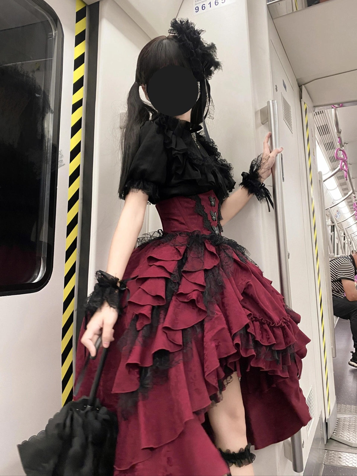 Black and Red Gothic Lolita Dress Set for Halloween Cosplay