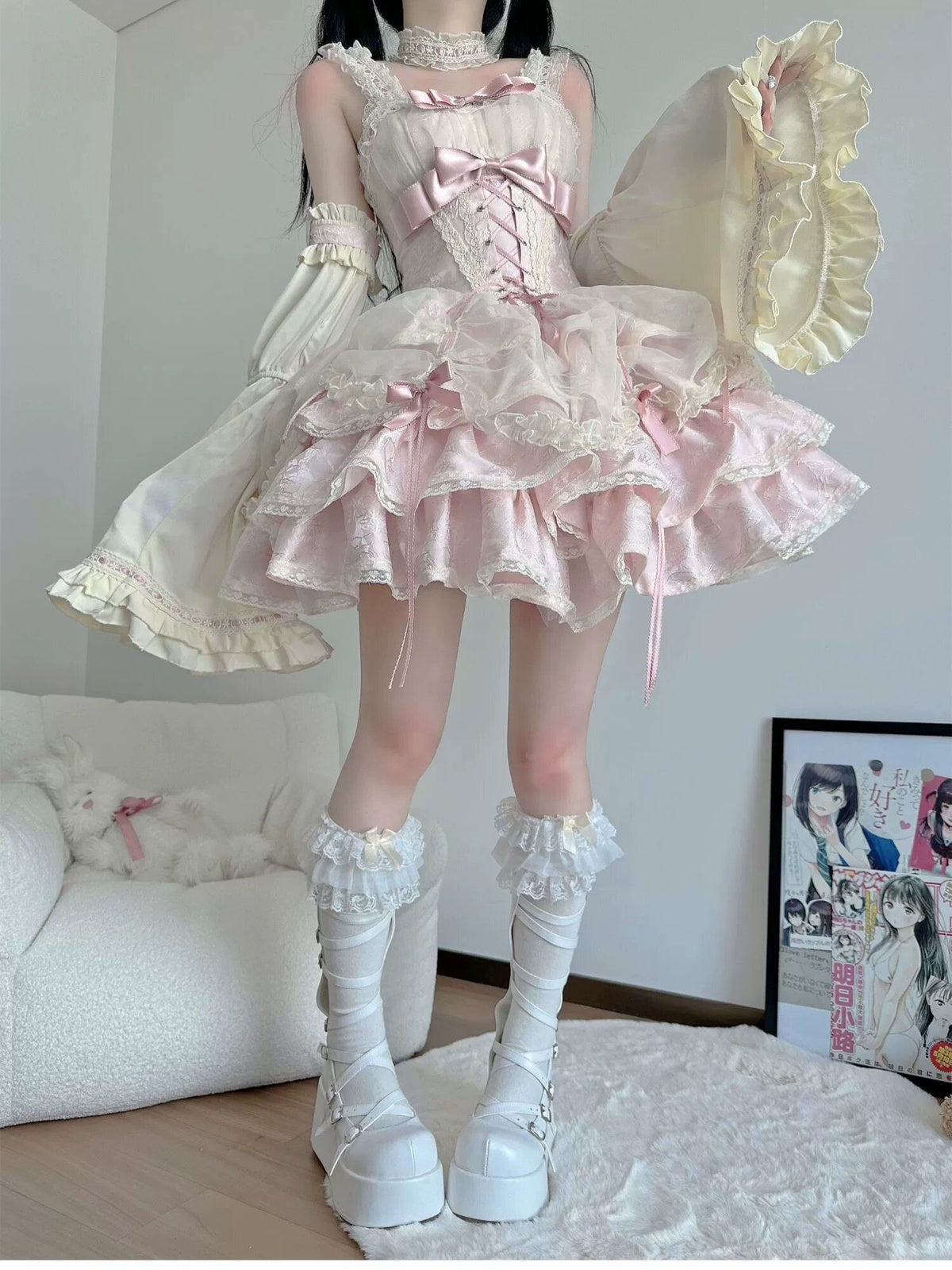 Sweet Pink Lolita JSK Dress Set: Princess Coming of Age Gown