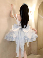 Glitter Blue & White Lolita Princess Dress Set with Free Petticoat