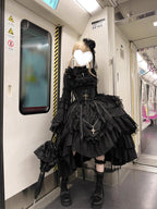 Gothic Black Cross Lolita Dress Set with Blouse, Corset & Petticoat