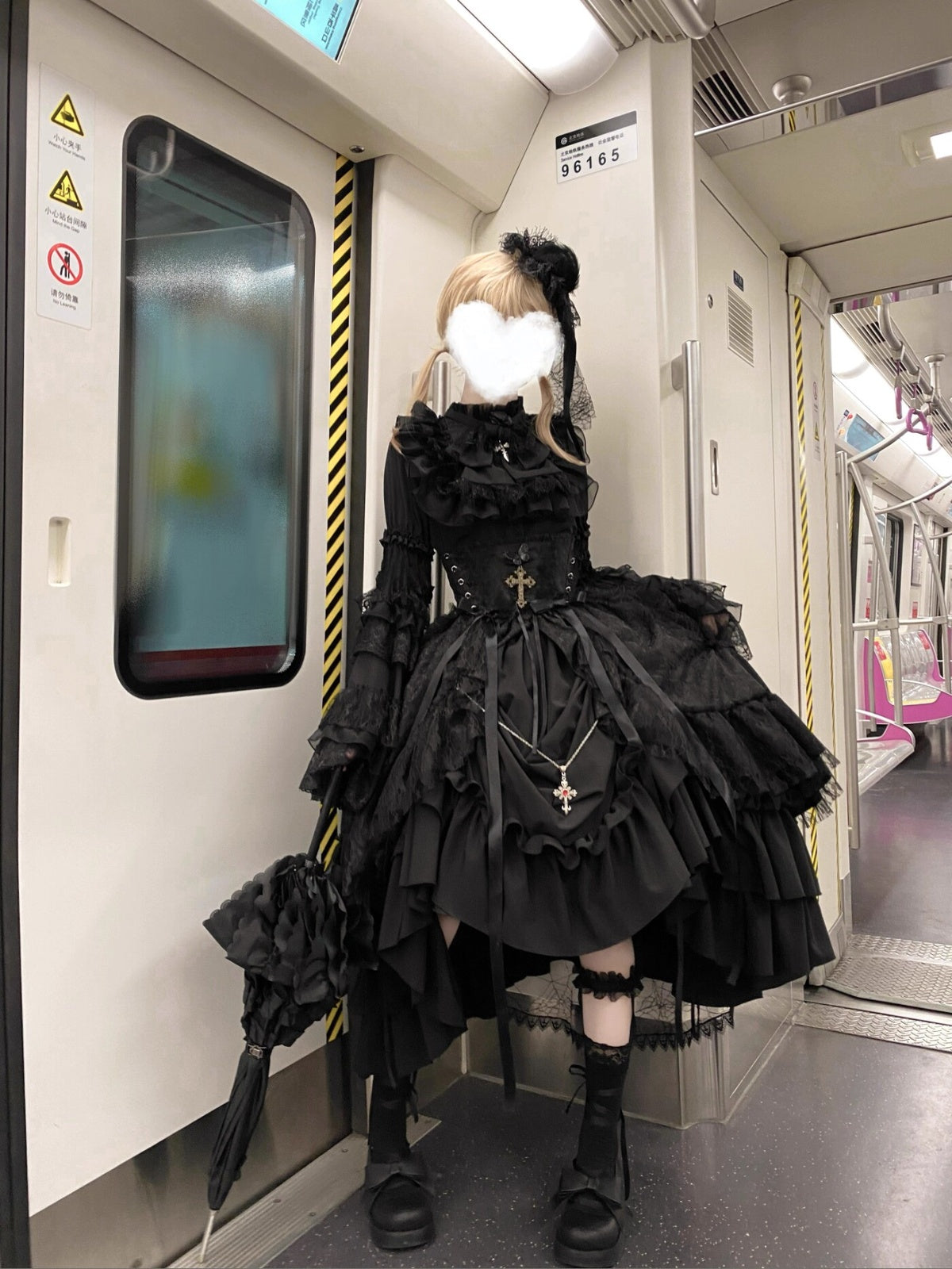 Gothic Black Cross Lolita Dress Set with Blouse, Corset & Petticoat