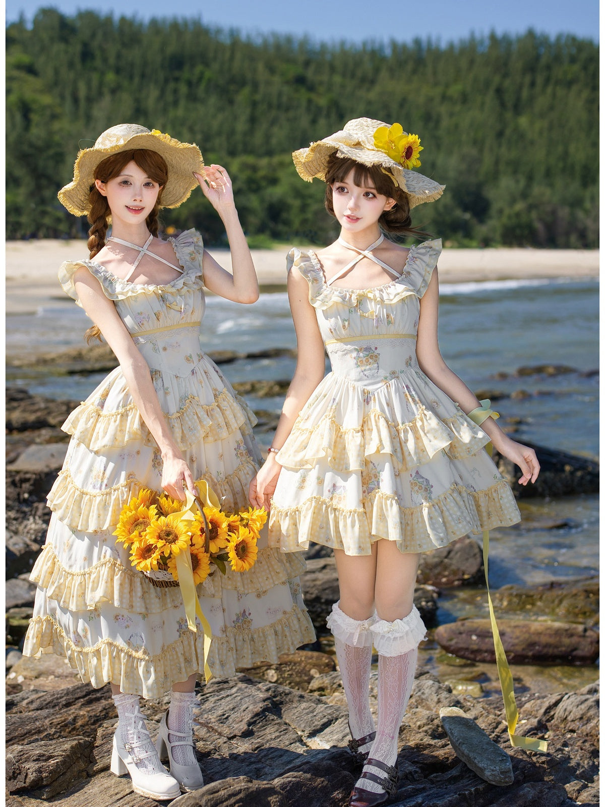 Long Print Halter Neck Lolita JSK with Detachable Padding