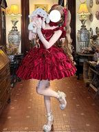 Sweet Wine Red Rose Lolita JSK Princess Dress with Choker & Train
