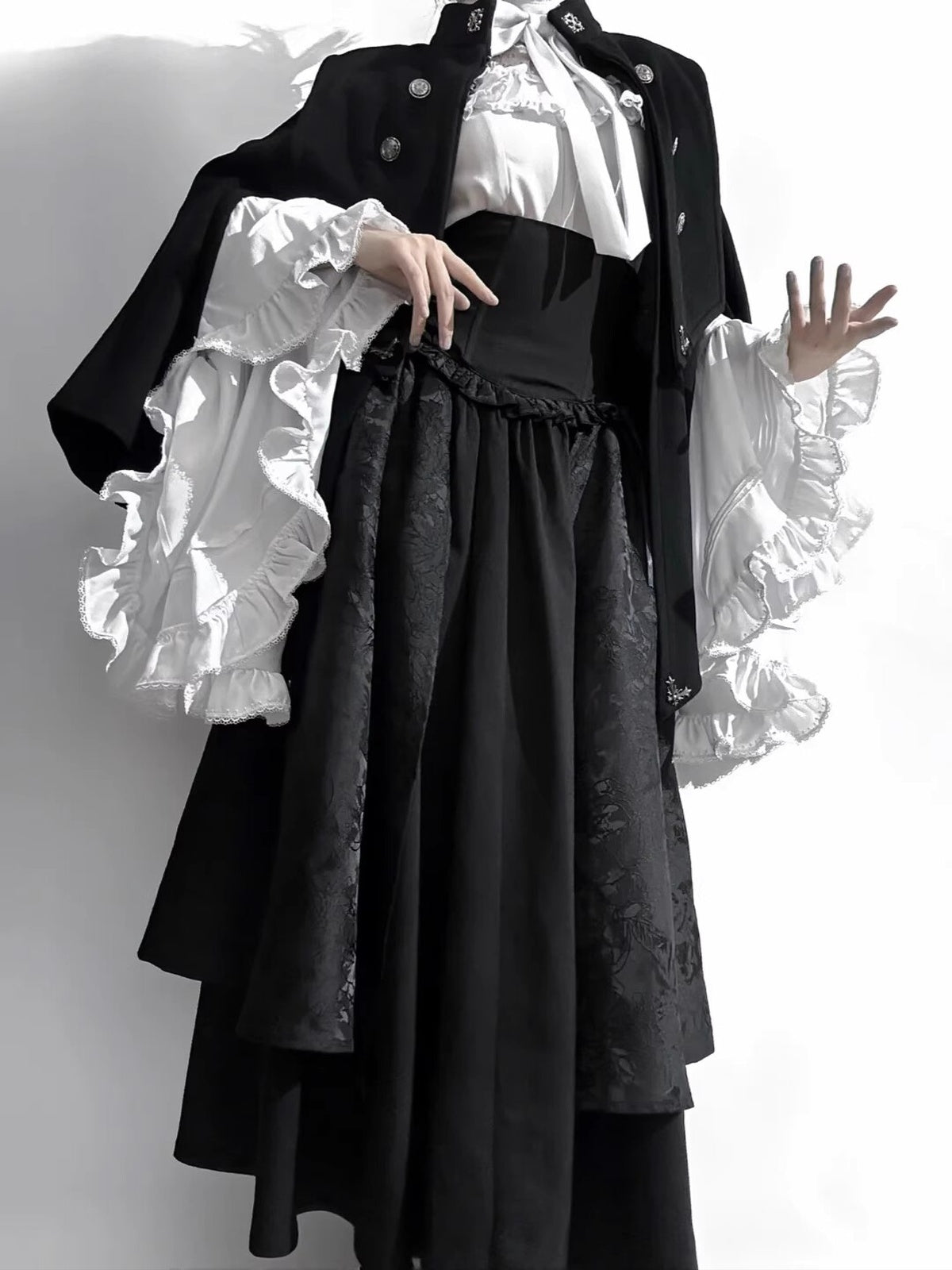 Gothic Black Widow Lolita Dress Set with Hime Sleeve Blouse & SK