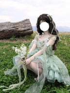 Green Forest Wizard of Oz Lolita Wedding Dress Full Set with Train