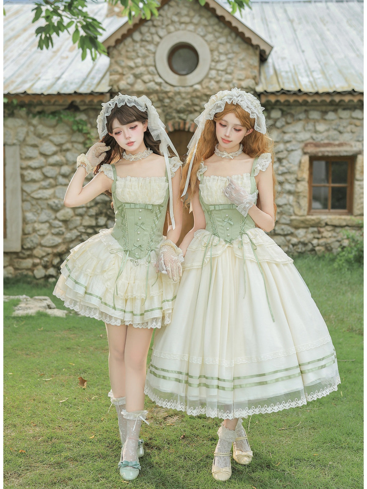 Short Dreamy Lolita JSK Set with Sleeves, Veil & Necklace