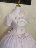 Pink Old School Lolita Cotton OP Dress with Embroidered Scallop Trim Skirt - Secret Tea Party | CoyBunny