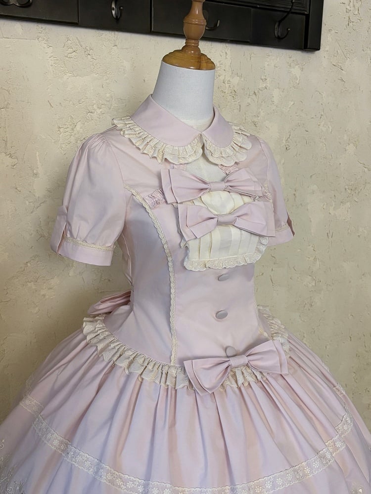 Pink Old School Lolita Cotton OP Dress with Embroidered Scallop Trim Skirt - Secret Tea Party | CoyBunny