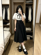 Cute White Jirai Kei School Girl Lolita Dress Long Sleeve Mini Skirt Set