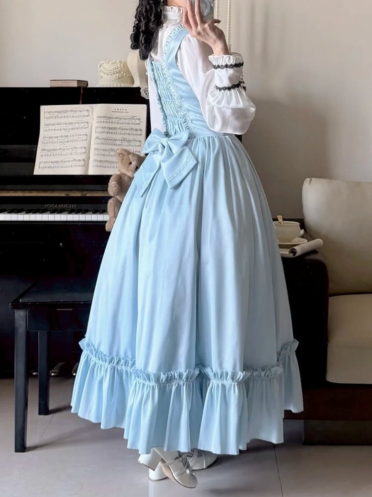 Light Blue Satin Basque Waist Under Bust Elegant Lolita JSK - Alice in Wonderland Lolita | CoyBunny