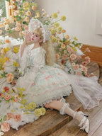 Mint Green Bows Layered Hime Lolita Jumper Skirt Set - Huating | CoyBunny