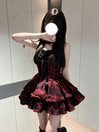 Gothic Punk Red Plaid Lolita Dress Set with Cardigan