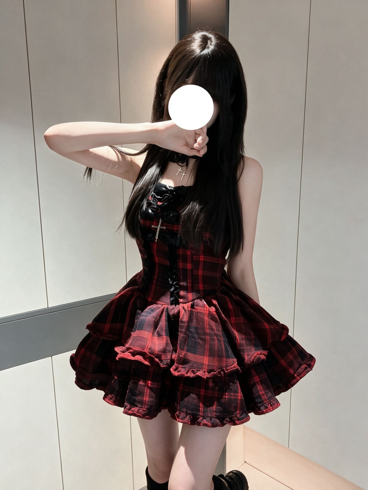 Gothic Punk Red Plaid Lolita Dress Set with Cardigan