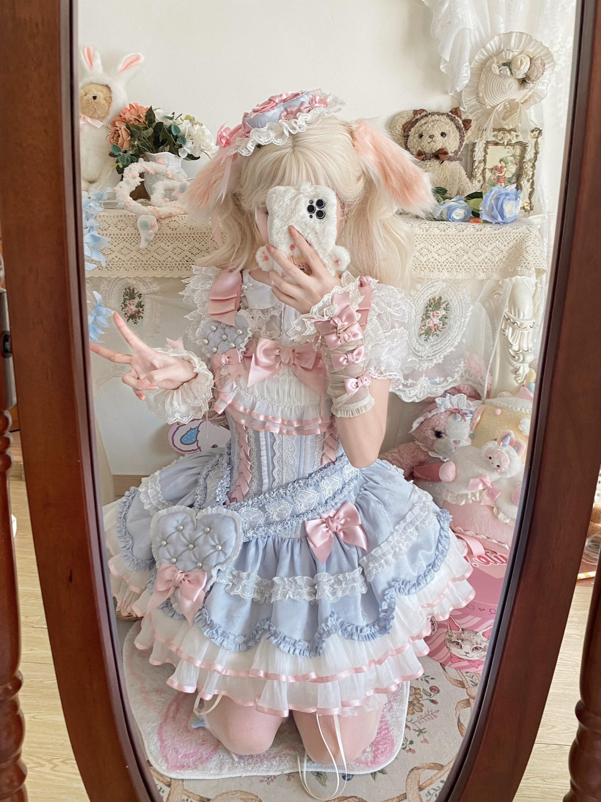 Sweet Ribbon Lolita Ballet JSK Dress - Blue & Pink Princess Gown