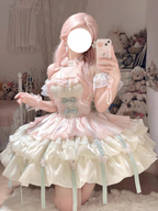 Apricot Green Lolita Halter Neck Princess Dress with Train & Petticoat